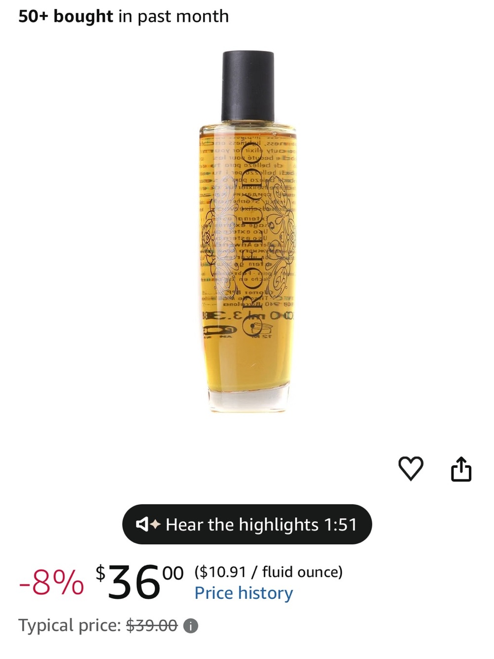 Revlon Hair Treatment Oil in Black and Amber Bottle